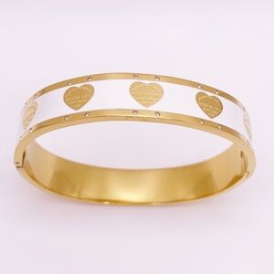 Gold and White Heart Bangle Bracelet